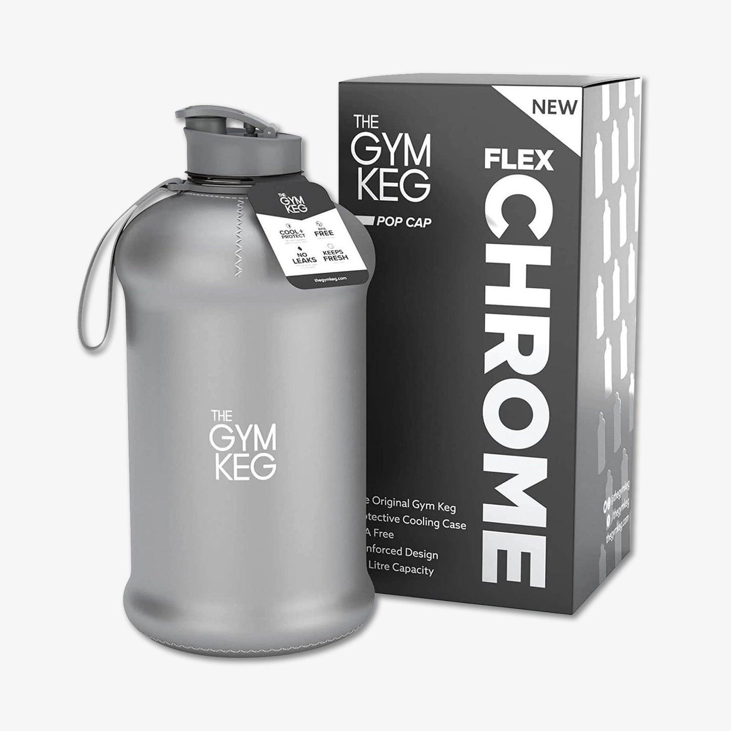 Gym Keg Wasserflasche | Flex Chrome Edition | 2.2 L